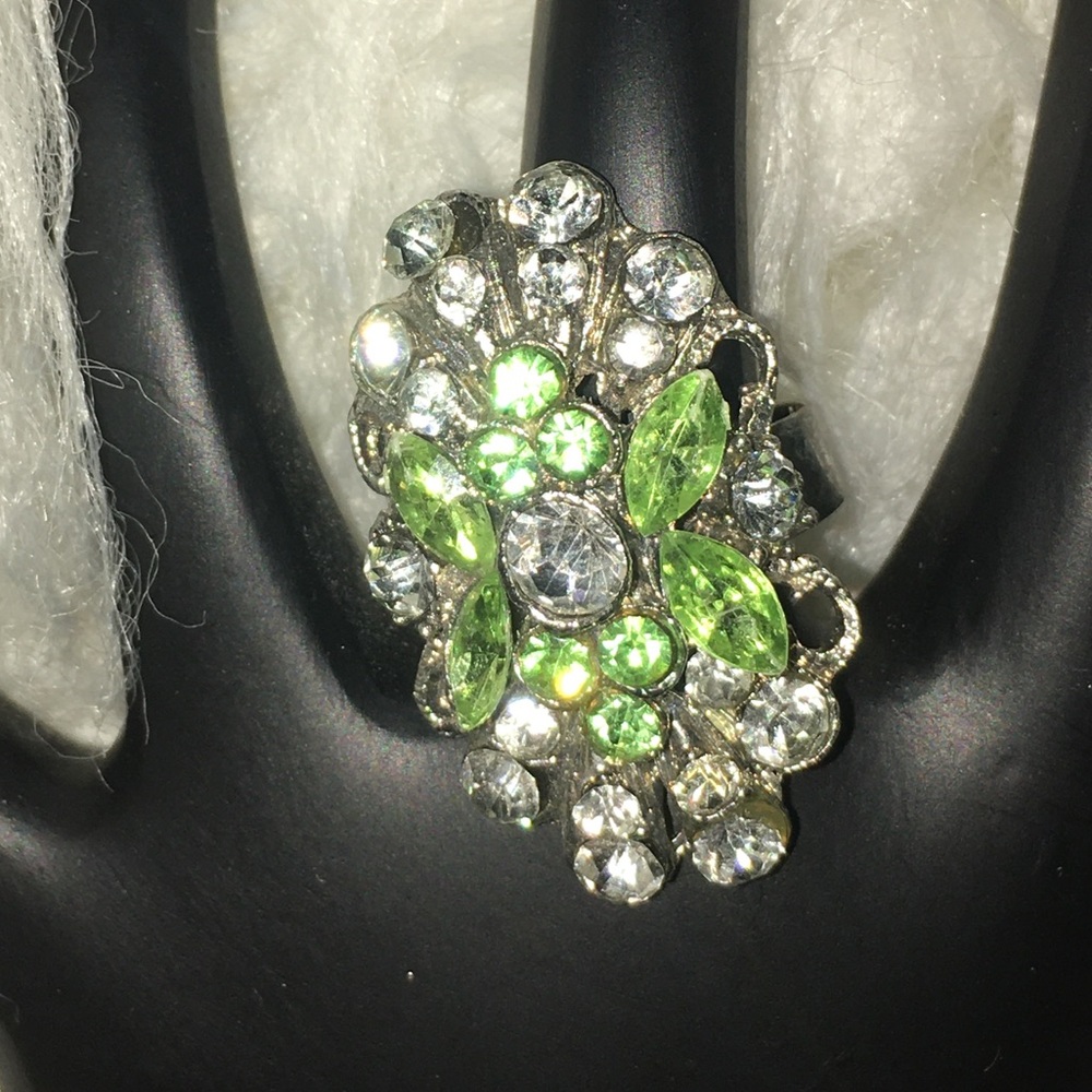 Green Stone with Silver Ring